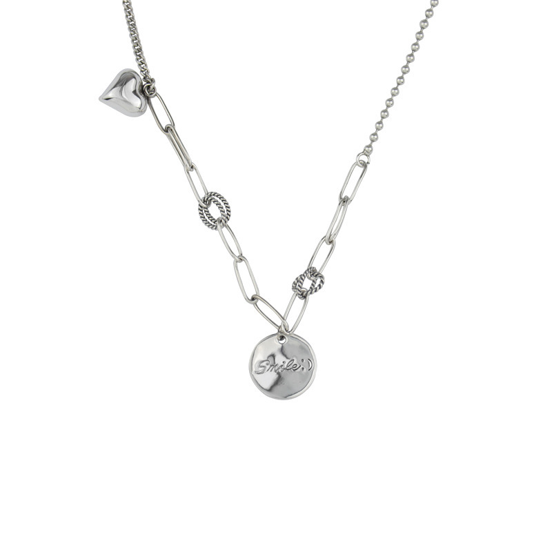 

925 silver smile and heart pendant link chain necklace to woman