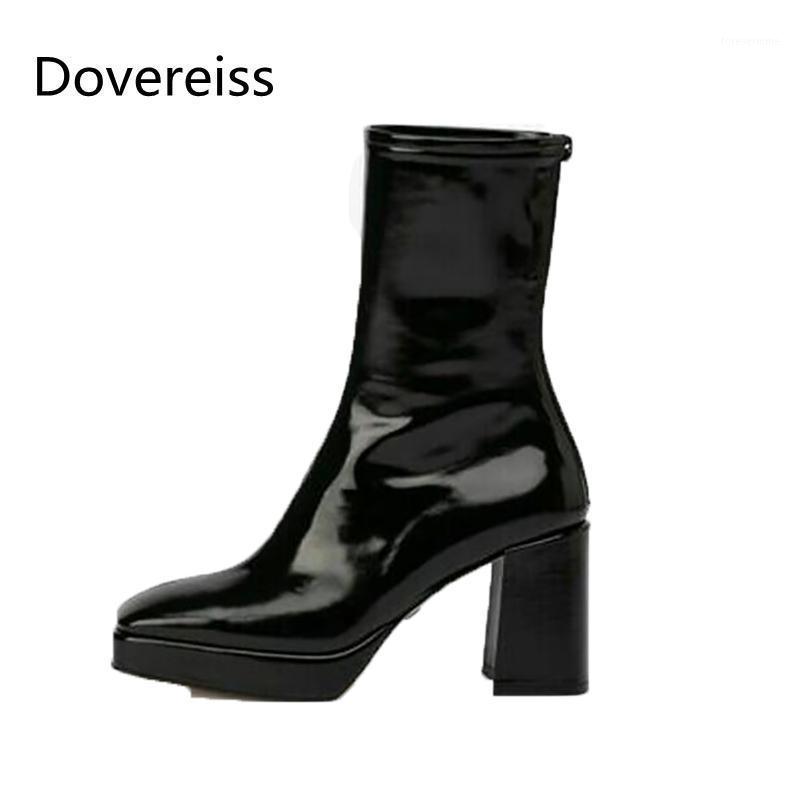 

Dovereiss Fashion Women's Shoes Winter new sexy Elegant Waterproof Zipper Square toe Block heels Short boots Concise 33-431, Black