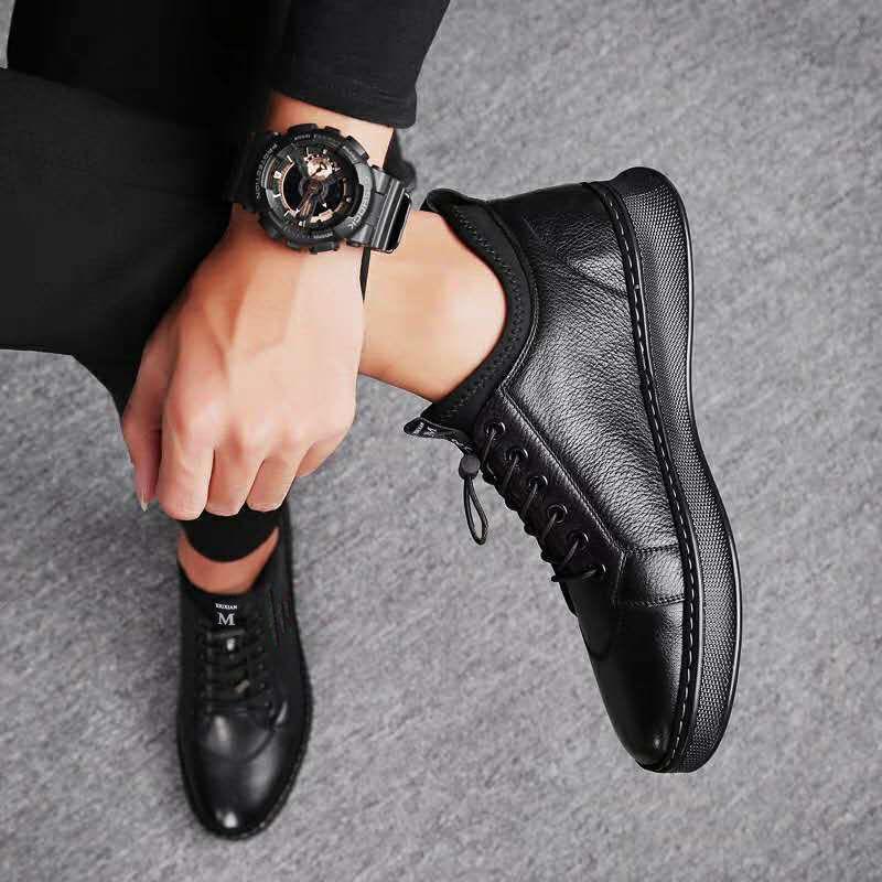 

Men Leather Loafers Shoes lace up Male Breathable fashion Comfortable outdoor Casual Shoes Soft Leather Boat Zapatoshot8, Black red shoes