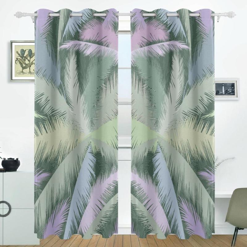 

Vintage Palm Tropical Leaf Curtains Drapes Panels Darkening Blackout Grommet Room Divider for Patio Window Sliding Glass Door, As pic