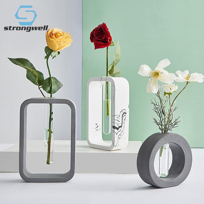 

Strongwell Nordic 3D Modern Art Solid Cement Flower Vase Glass Crafts Creative Home Desktop Decoration Ornaments Vases Gift