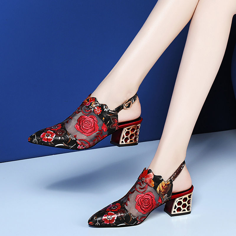 

2021 The New Woman Sandals Crocheted Shoes Female Toe Ankle Strap-embroidered Ethnic Craft Flower Lwoh, Red.