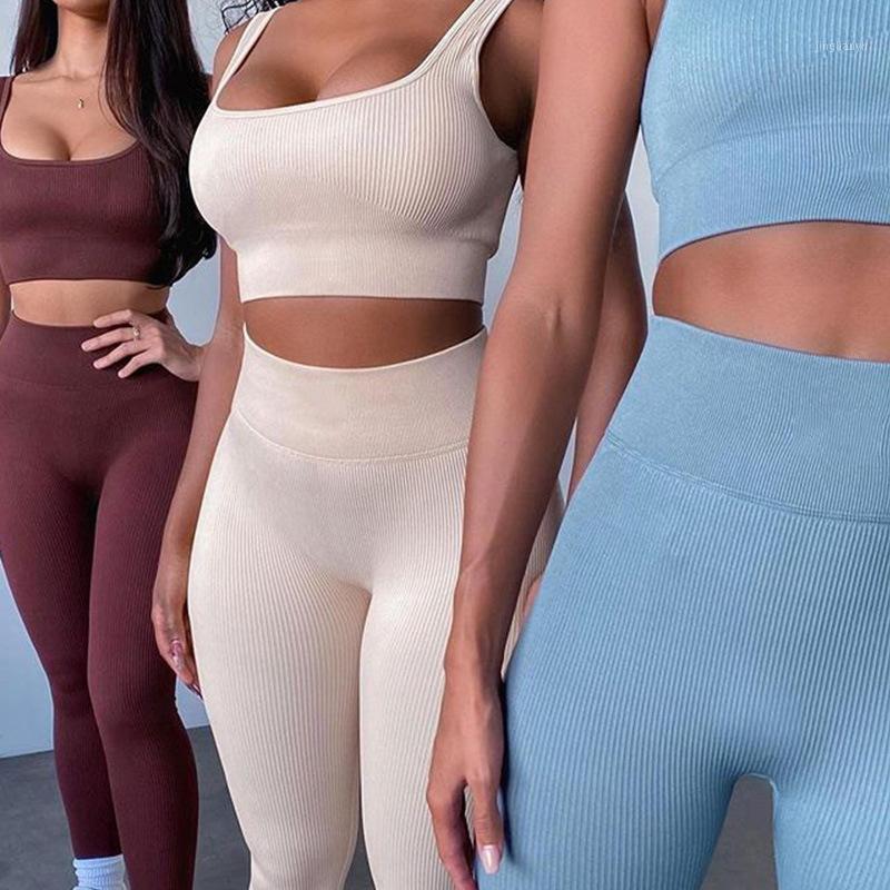 

New Seamless Yoga Suit Sports Bra Top Gym Leggings Pants Running Tights Set Sportswear Fitness Clothing For Women Tracksuit1, U neck light coffee