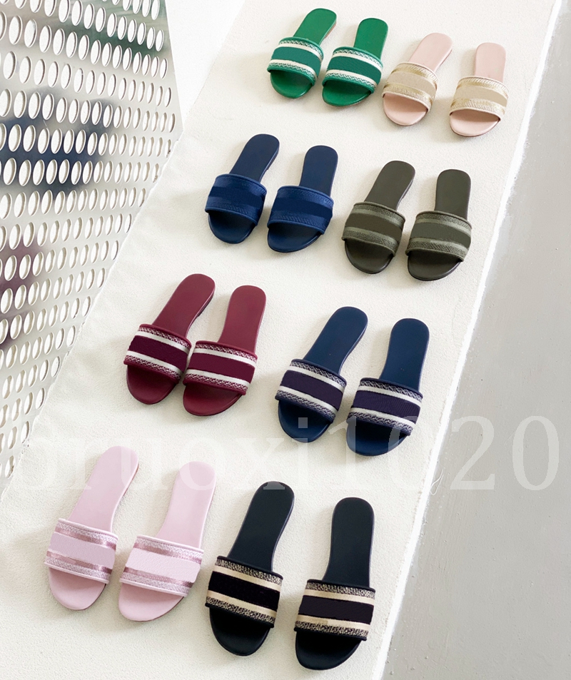 

2022 new paris luxury Designer Leather hot Ladies Sandals Summer Flat Slipper fashion beach woman Big head Slipper Rainbow letters Floral Brocade Flip Flops