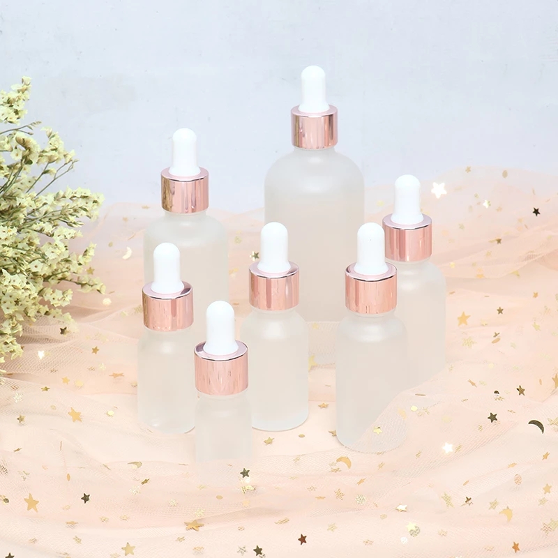 

Frosted Glass Essential Oil Perfume Bottle Liquid Reagent Pipette Dropper Bottles with Rose Gold Cap 5-100ml