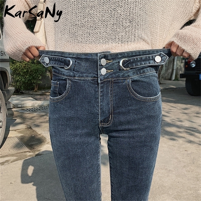 

Skinny Jeans Woman High Waist Double Button Jean Skinny Mujer Denim Pants Spring Women' Jeans With High Waist Jean Women 201223, Blue gray