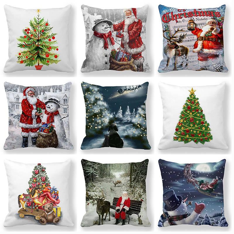 

45*45Cm cartoon Santa Claus and snowman design super soft throw cushion cover home decoration living room pillowcase