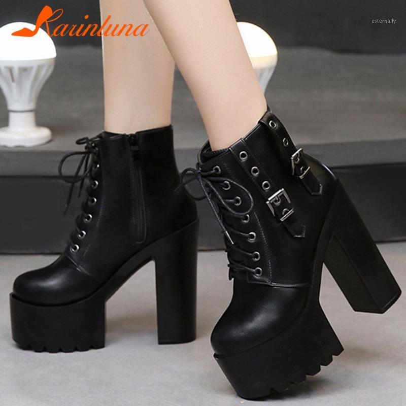 

Karin 2020 New Arrivals Super High Heels Ankle Boots Woman Shoes Zip Up Platform Buckle Decoration Fashion Shoes Ladies1, Black
