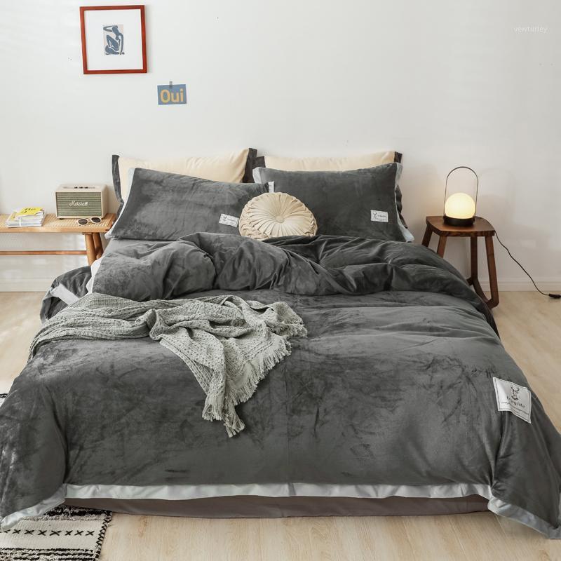 

3/4pcs Crystal Velvet Home Bedding Set Super Soft Breathable Duvet Cover Pillowcase Bed Sheet Set Winter Warm Bedclothes1, Model 6