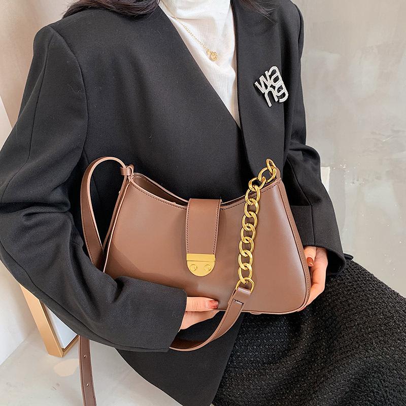 

Messenger Handbags Vintage PU Solid Color Chain Underarm Bag Women's Shoulder Bag Casual Crossbody Bags for Women Sac A Main, Black