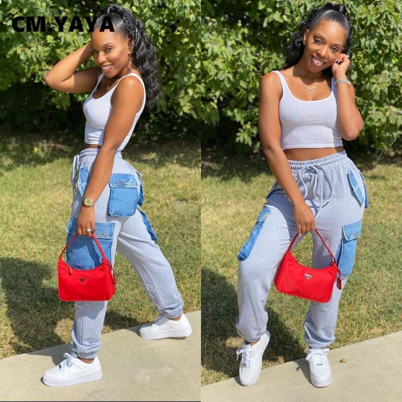 

CM. Aumutn Women Pants Drawstring Solid Casual Loose High Wide Leg Pants Pockets Packets, Gray