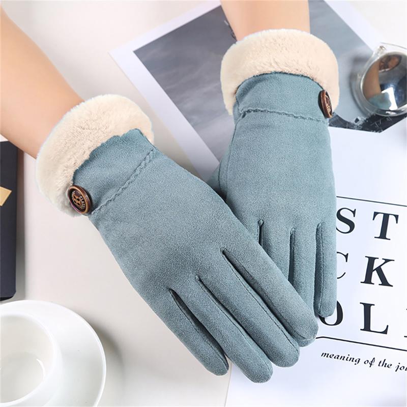 

Winter Women Faux Fur Gloves Plus Velvet Touch Screen Full Finger Windproof Gloves Mittens Elegant Soild Warm Plus Velvet