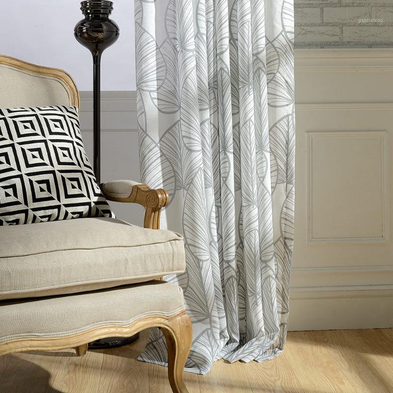 

Modern Gray Leaves Printed Tulle Curtains For Living Room Kitchen Window Treatments Custom Made European Style1, White