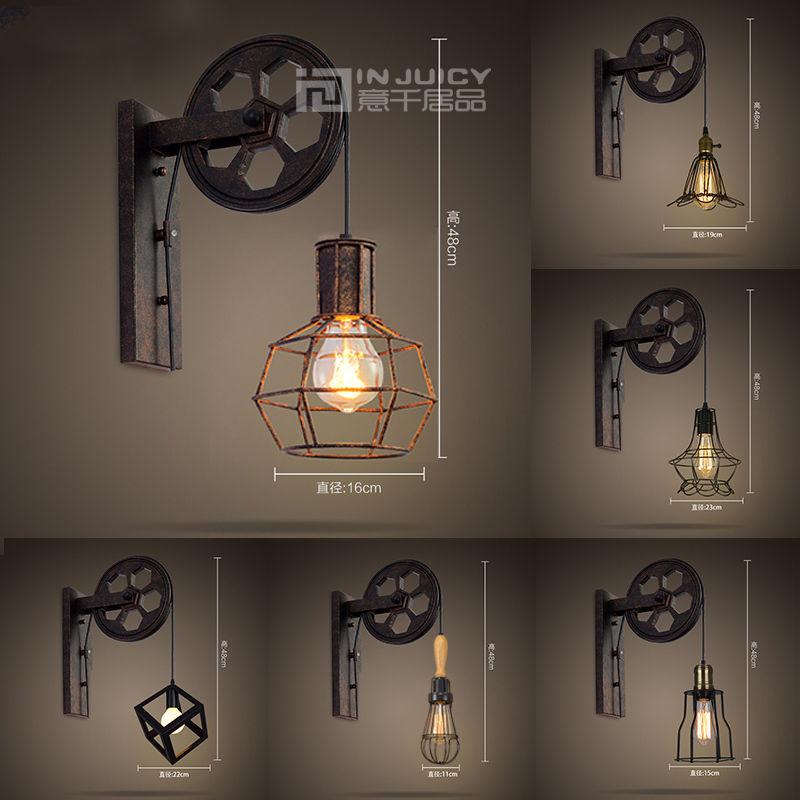 

Vintage Industrial E27 LED Iron Wall Light Lifting Pulley Wall Lamp Loft Aisle Restaurant Bar Bedroom Living Room Home Decor