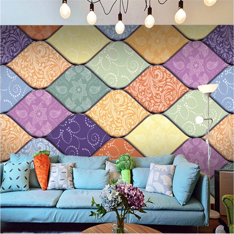 

Nordic Modern 3D Geometric Splice Color Flower Pattern Mural Living Room Bedroom Background Wallpaper 3D Wall Papers Home Decor, Canvas