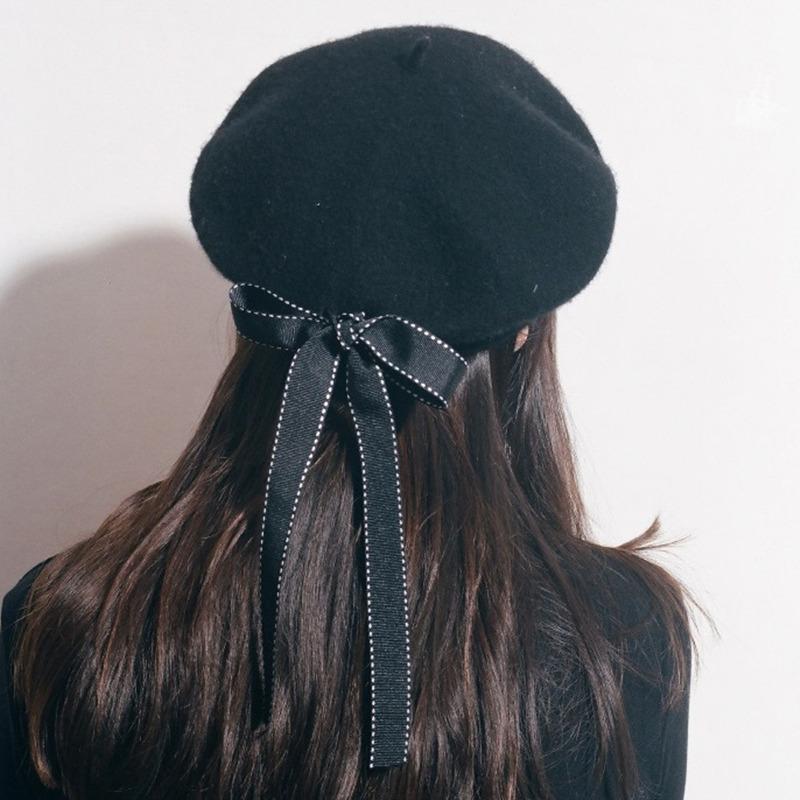 

Lace Bow Beret Hats Women French Painter Hat Girls Winter Wool Beret Hat For Women Bonnet, Red wine
