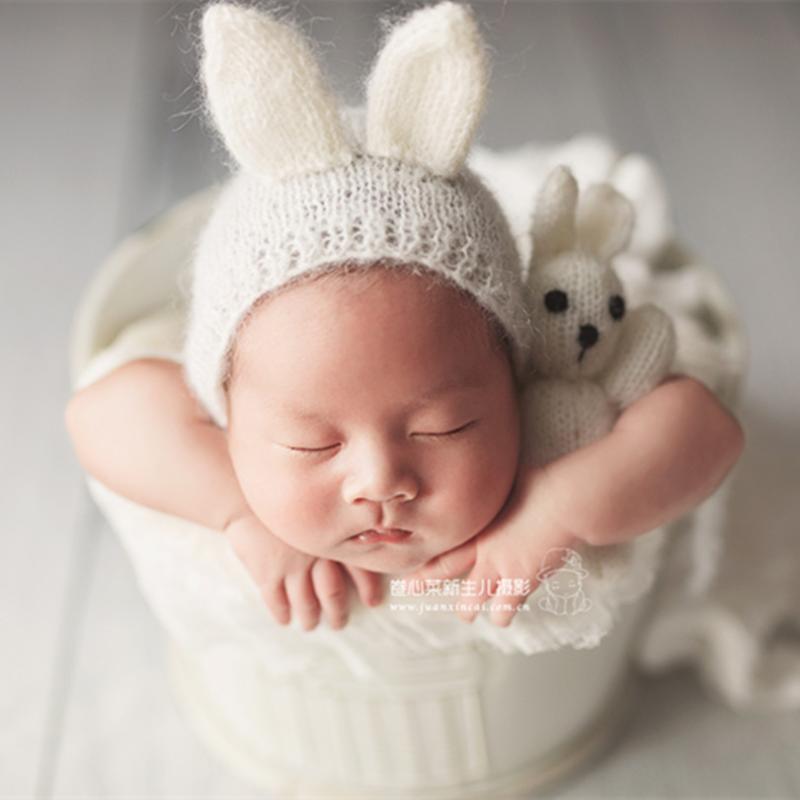 

Photography Hat Set Knitted Newborn Toy Crochet Photo Prop Stuffed Baby Girl Boy Toy Set Infant Outfit Bonnet Gift, As photo