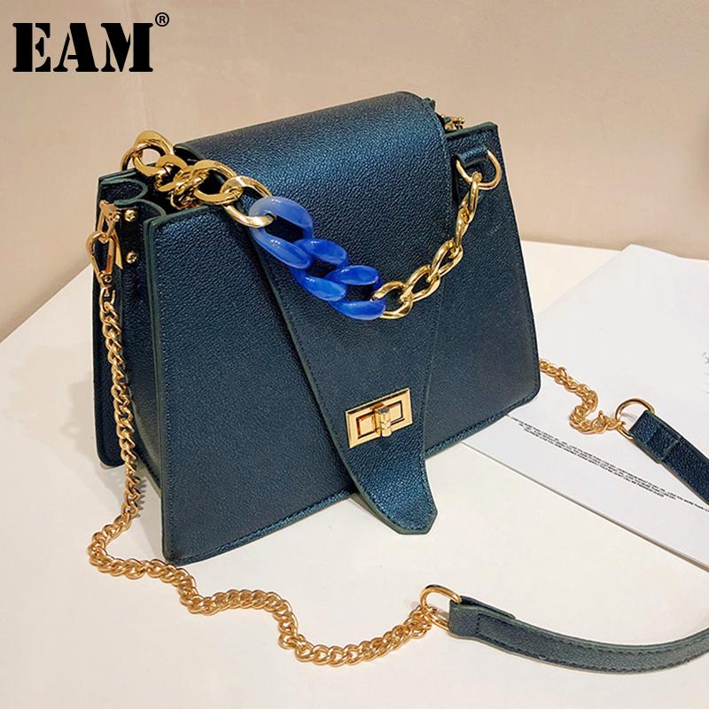 

[EAM] Women New sliver chains elegant PU Leather Flap Personality All-match Crossbody Shoulder Bag Fashion Tide 2021 18A1688, Black