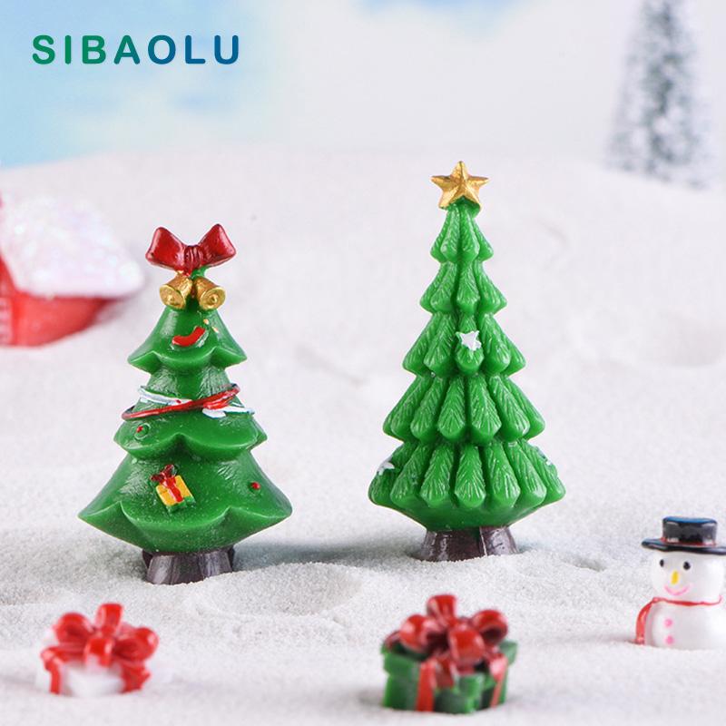 

New Christmas Green Tree Building model cartoon Figurine Dollhouse cake home decor miniature fairy garden decoration accessories