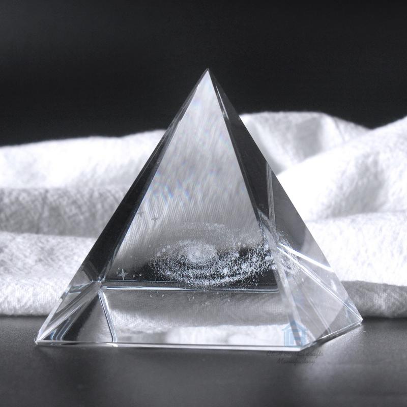 

80mm 3D Laser Engraved galaxy crystal glass Pyramid Fengshui Figurine For Home Office Decor