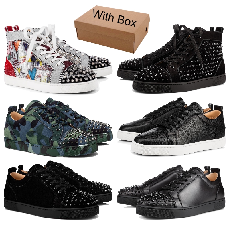 

Red Bottom Low Cut Spikes Flats Casual Shoes Black Blue Suede Silver Diamond Top Quality Men Women Sneakers With Box Dust Bag