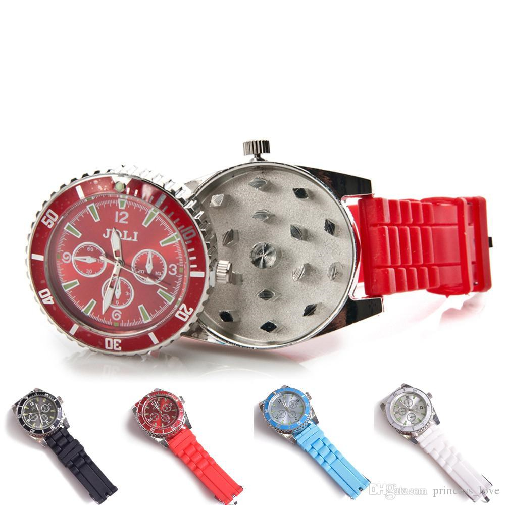

42MM Watch design Grinder Zinc Alloy Metal 4 Colors Spice Pollen Crea tive Hand Muller Crusher herb smoking