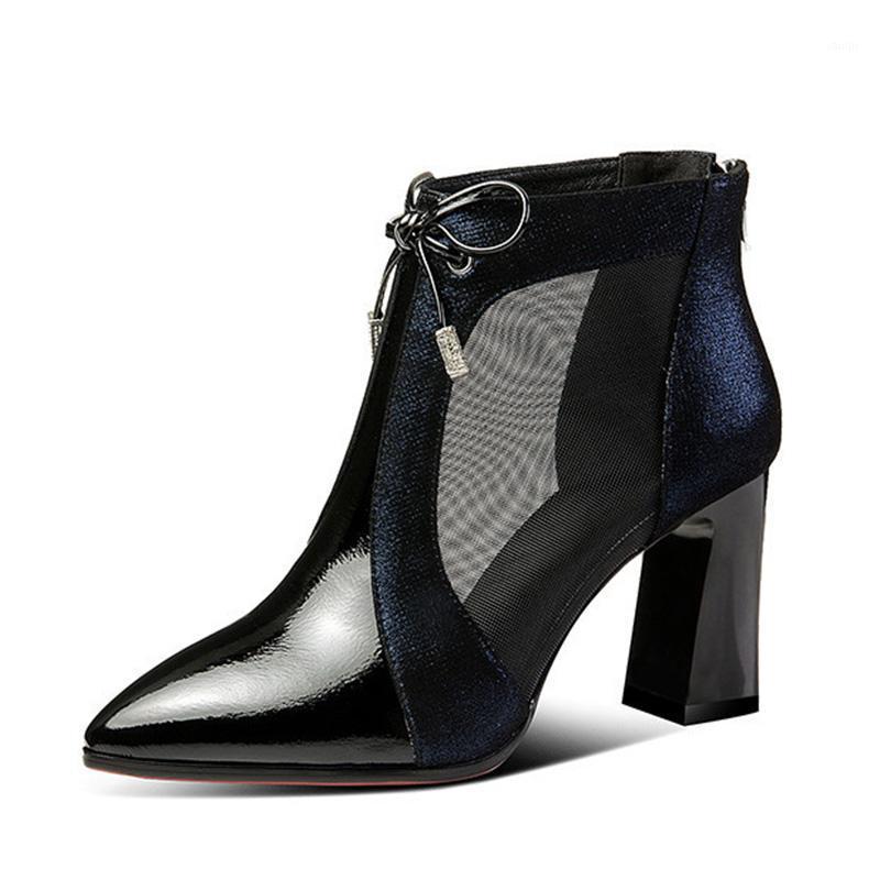 

2020 Summer Shoes Women Boots Sexy Ladies High Heels Summer Ankle Boots Fashion Brand Woman Party Shoes Square Heel 7cm A25211, Blue