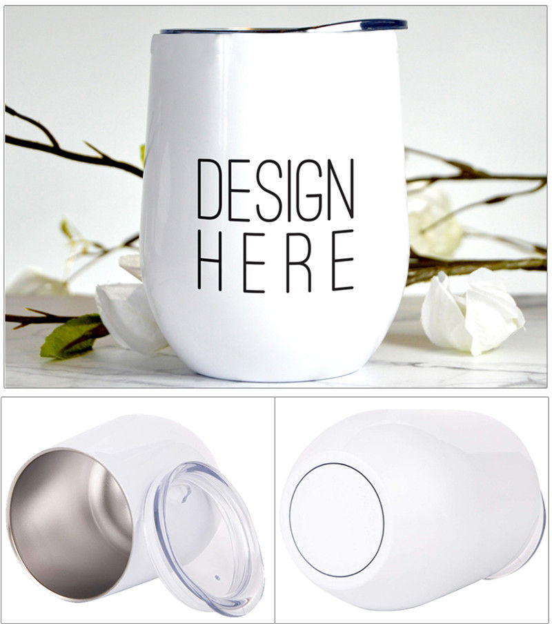 

Blank Sublimation 12oz Wine Tumbler Mug White Stainless Steel Double Wall Vacuum Insulated Beer Cup Thermal Transfer Coating Mugs With Seal Lid