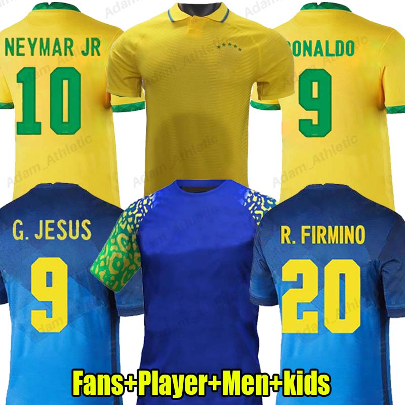 

camisa Brasileiro soccer jerseys fans player version 2021/22 VINICIUS JR. NEYMAR R.FIRMINO G.JESUS MARQUINHOS national team jersey R9 PELÉ R, Black;yellow