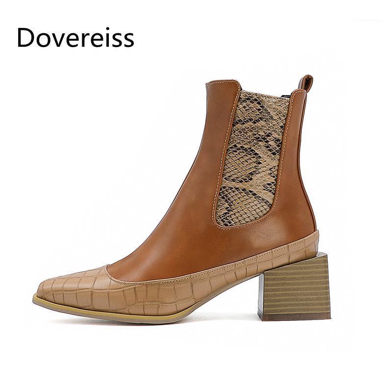 

Dovereiss Fashion Women's Shoes Winter sexy Elegant white Zipper Square toe Block heels Short boots Concise 34-481, Black