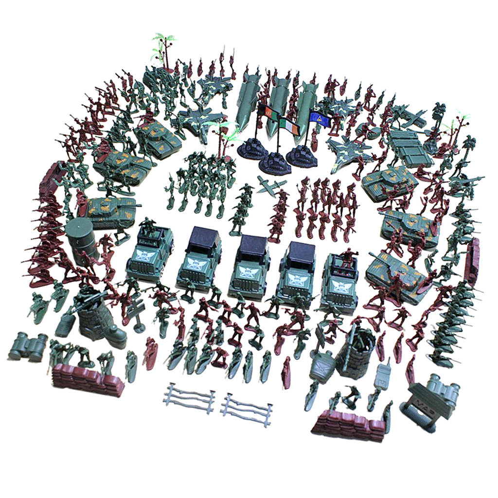 

307 Pieces Army Men Playset 4cm Soldier Action Figures with Tanks Planes Flags & More Accessories Army Base Model Toy 201202, Khaki