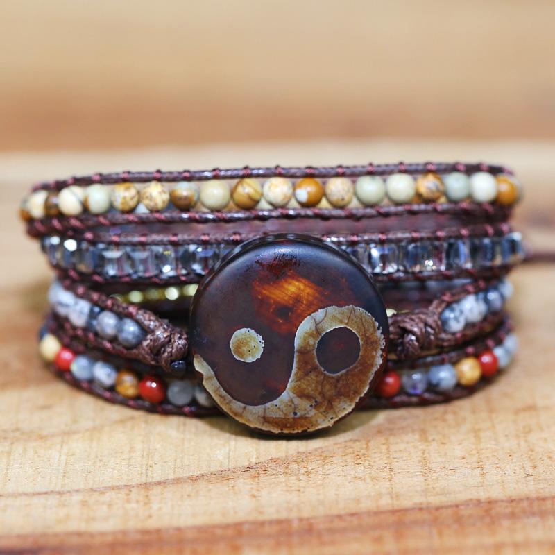 

Tennis 2021 Natural Stones Vintage Tai Chi Pattern Charm 5 Strands Wrap Bracelets Energy Handmade Bracelet Drop