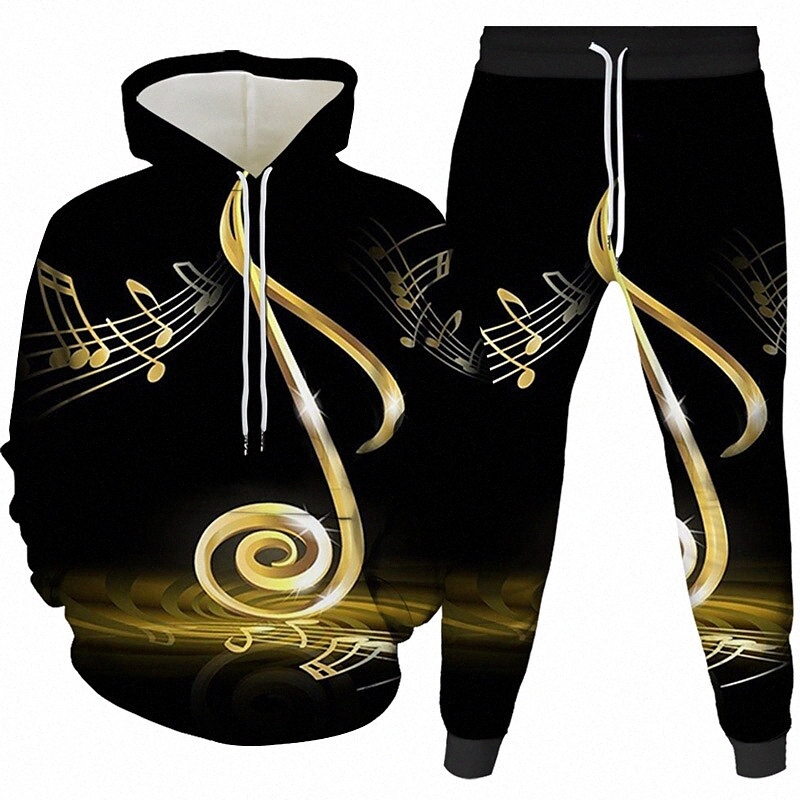 Men's Women's 3D Hoodies Set Graphic 3D Music 2 Piece Front Pocket Hooded Daily 3D Print Print Casual Hoodies Sweatshirts Long Sleeve Blue