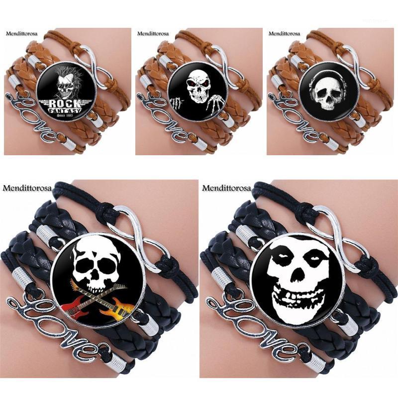 

EJ Glaze For Girls Gift Glass Cabochon Round Multilayer Black/Brown Leather Bracelet Bangle Jewelry Gifts Rock Music Skull1