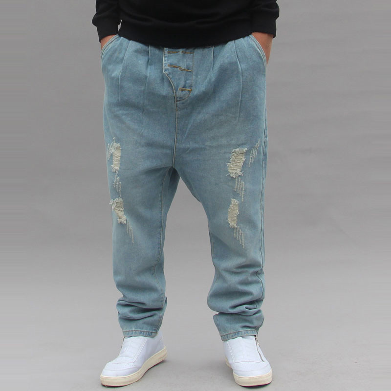 

Brem Men's Are Fashionable Street Dance Shredded Extra Large Slacks Denigrate Low Pants Most M-4xl Sizes Cn1x, Light blue