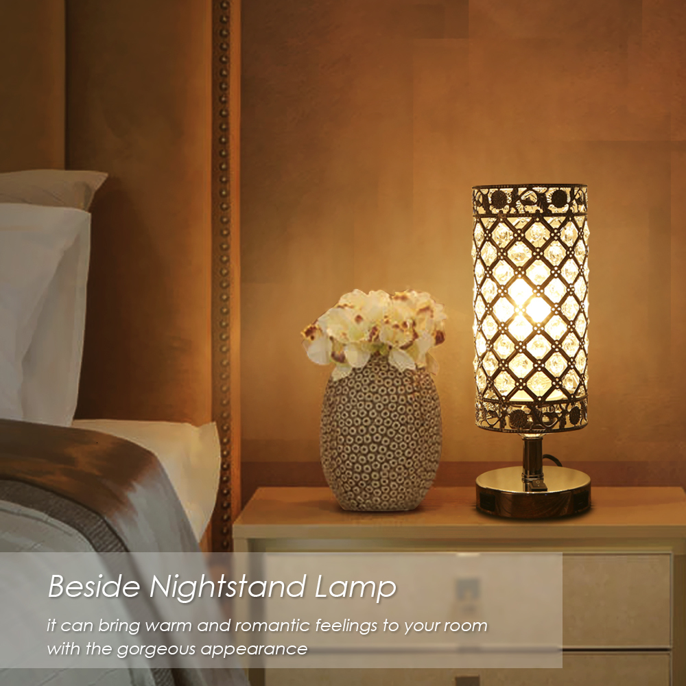 

2021 New Tomshine Crystal Beside Table Decorative Desk Light with Dual Usb Charging Port Modern Nightstand for Bedroom Living B0h6