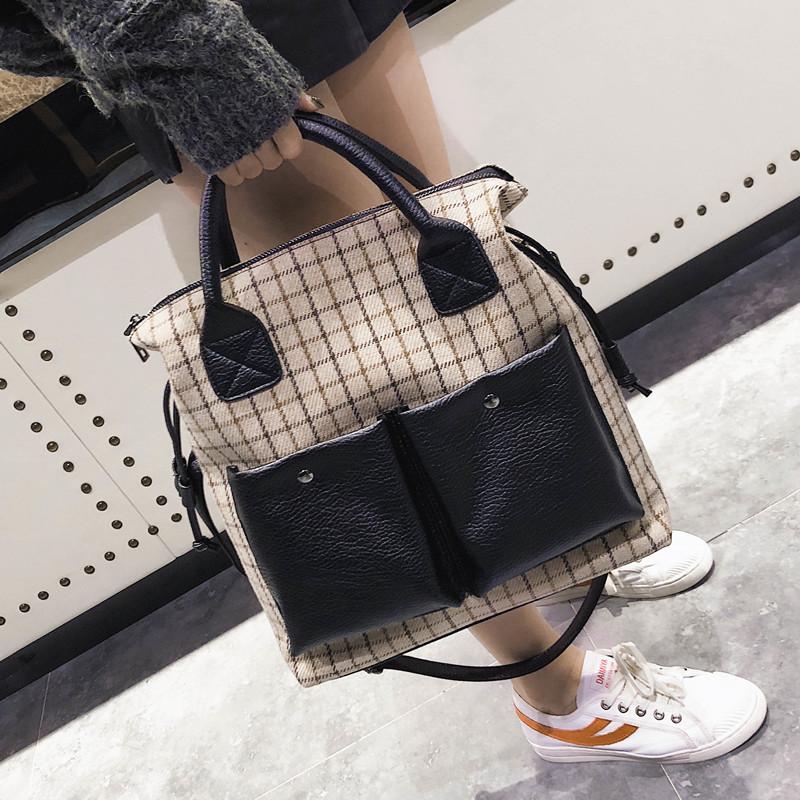 

vintage plaid large capacity women handbags designer shoulder bags casual crossbody bag lady big purses shopper bag female bags, Beige