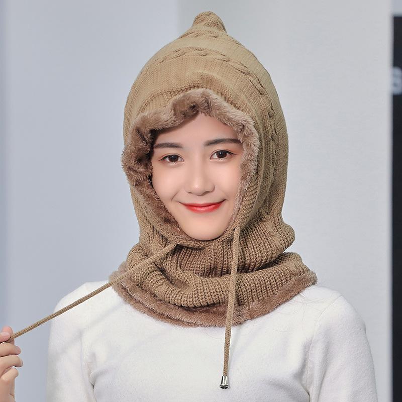 

Beanie/Skull Caps Unisex Winter Cotton Hat Warm Thick Ear Neck Protection Beanies Women Men 2 Layer Hooded Collar Removable Drawstring Cap, Black