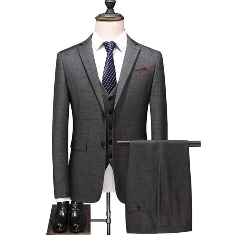 

Brand Slim Wool Check Suit Men' Brand Classic Three-piece Suit Men' Banquet Social Wedding Fashion Gray Formal Wear