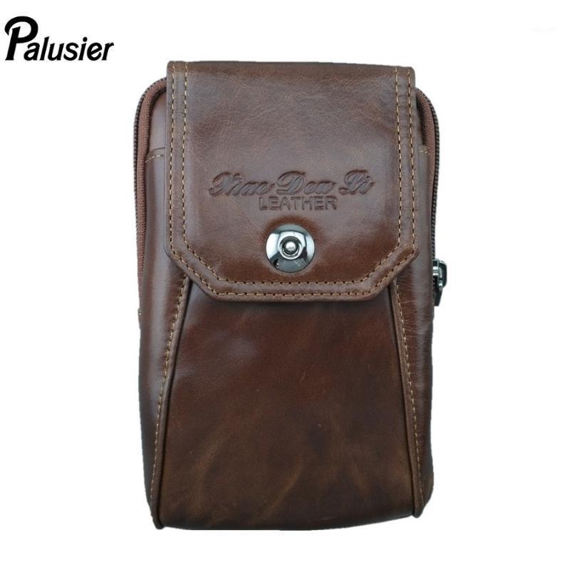 

Retro Men Genuine Leather Waist Pack Oil Wax Cowhide Wallet Male Casual Purse Zipper Pocket Mobile Phone Pouch Belt Loop Hoop1, Brown