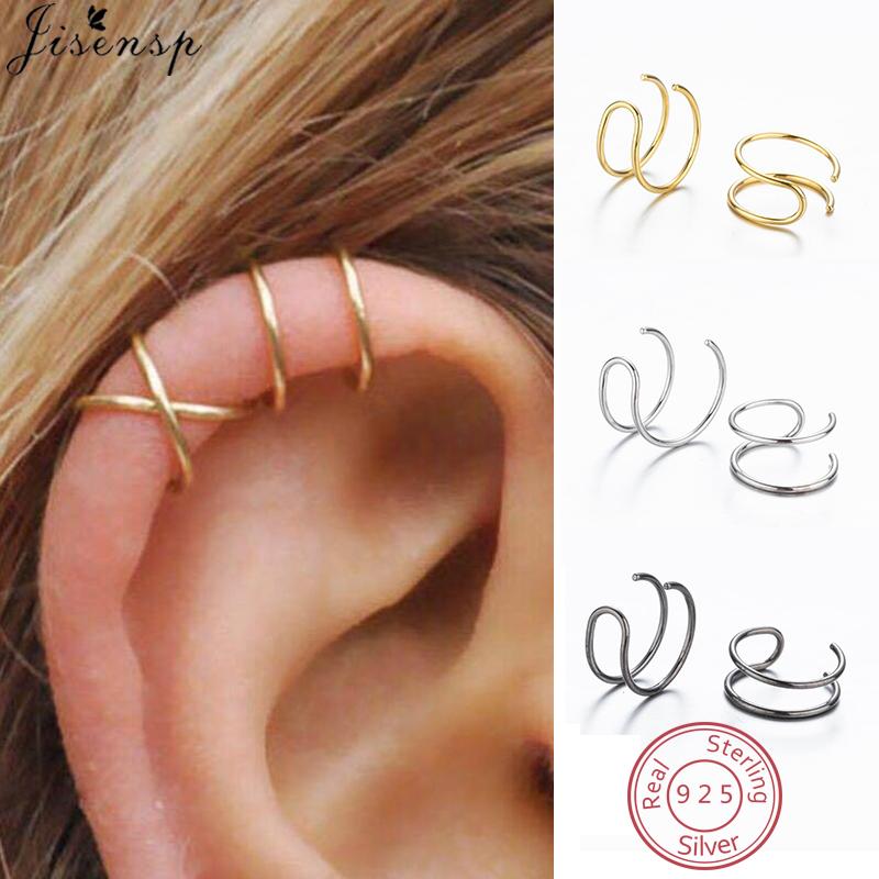 

100% 925 Sterling Silver Geometric Stud Earrings for Women No Piercing Fake Cartilage Ear Climbers Retractable Studs Punk Gift