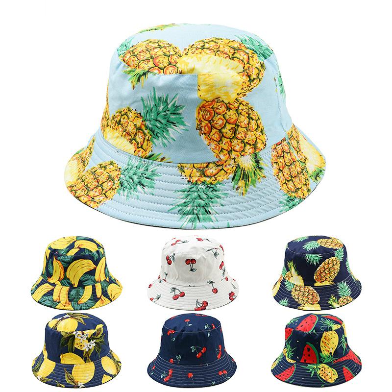 

Fruit Pattern Cotton Bucket Hats 2020 Women Men Harajuku Casual Sun Shading Summer Beach Fisherman Hats Visor Cap Unisex Outdoor, White watermelon