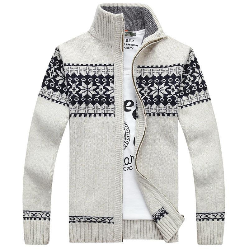 

2020 New Sweater Men Jackets Fashion Wool Pattern Of Snowflake Cardigan Masculine Winter Coats Clothes Pull Homme, Beige sweater