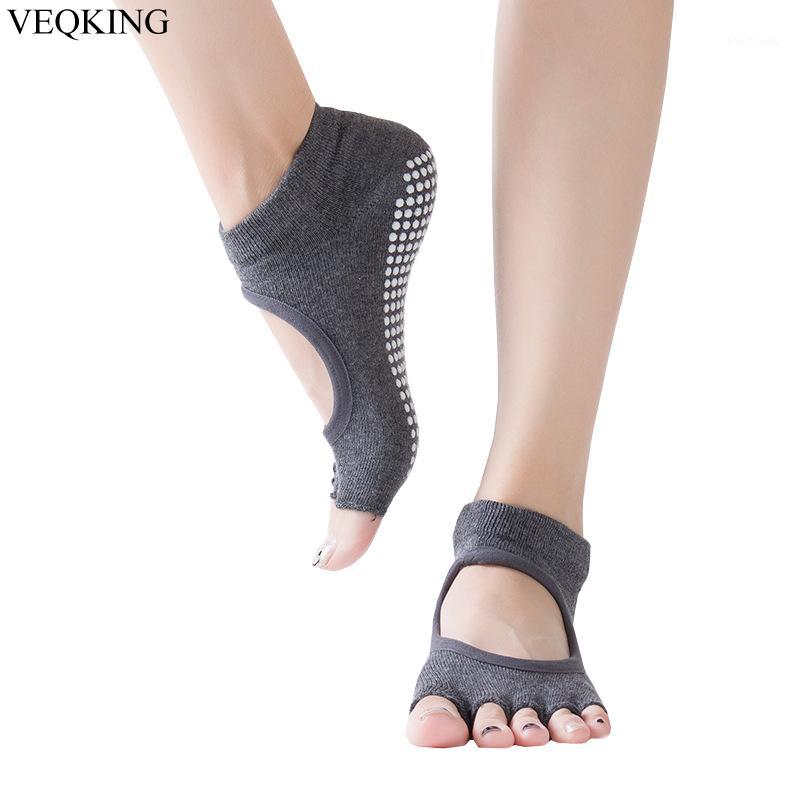 

VEQKING Women Five Toe Anti-Slip Yoga Socks,Cotton Half Toe Massage Exercise Socks,Breathable Backless Fitness Gym Sports Socks1, Yellow