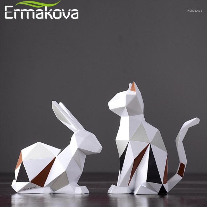 

ERMAKOVA Cat Statue Modern Resin Cute Geometric Animal Figurine Home Office Decoration Accessories Gift1