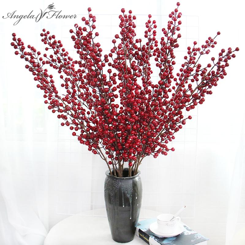 

12 Branches Christmas Berry Red Rich Fruits 112cm Fake Foam Fruit Holly Plants Artificial Flower Christmas Tree Home Decoration