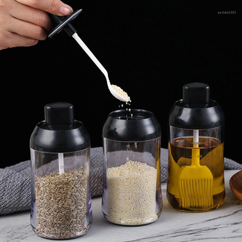 

Japanese-style salt Spice Jars sealed moisture-proof spoon lid integrated seasoning tank bottle bee jar covered spoon oil brush1