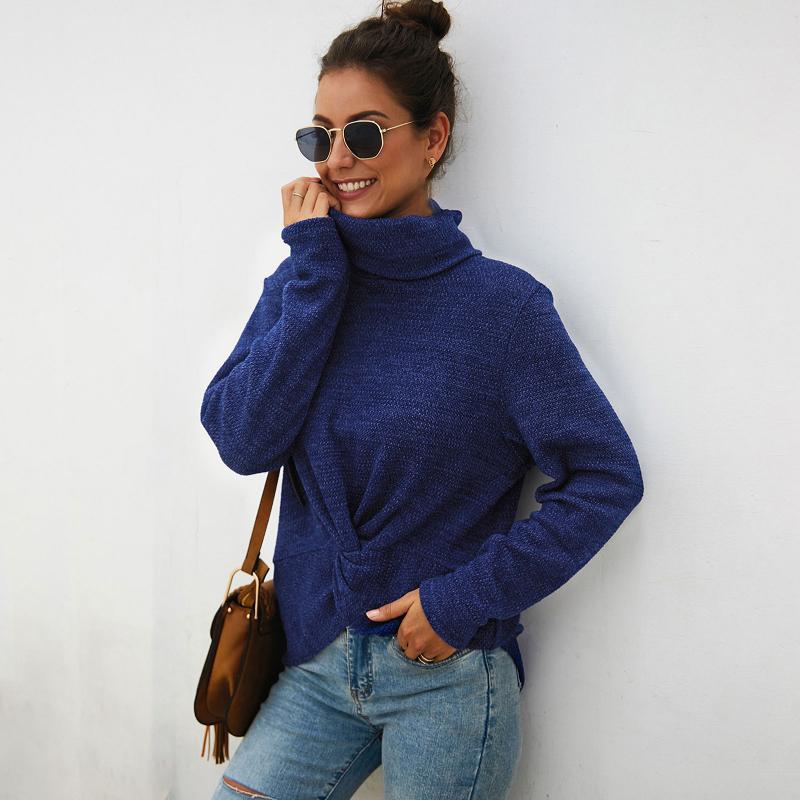 

Winter Women Knitted Sweater Twist Knot Turtleneck Long Sleeve Pullover Sweatshirt Casual Loose Sweaters Tops, Gray