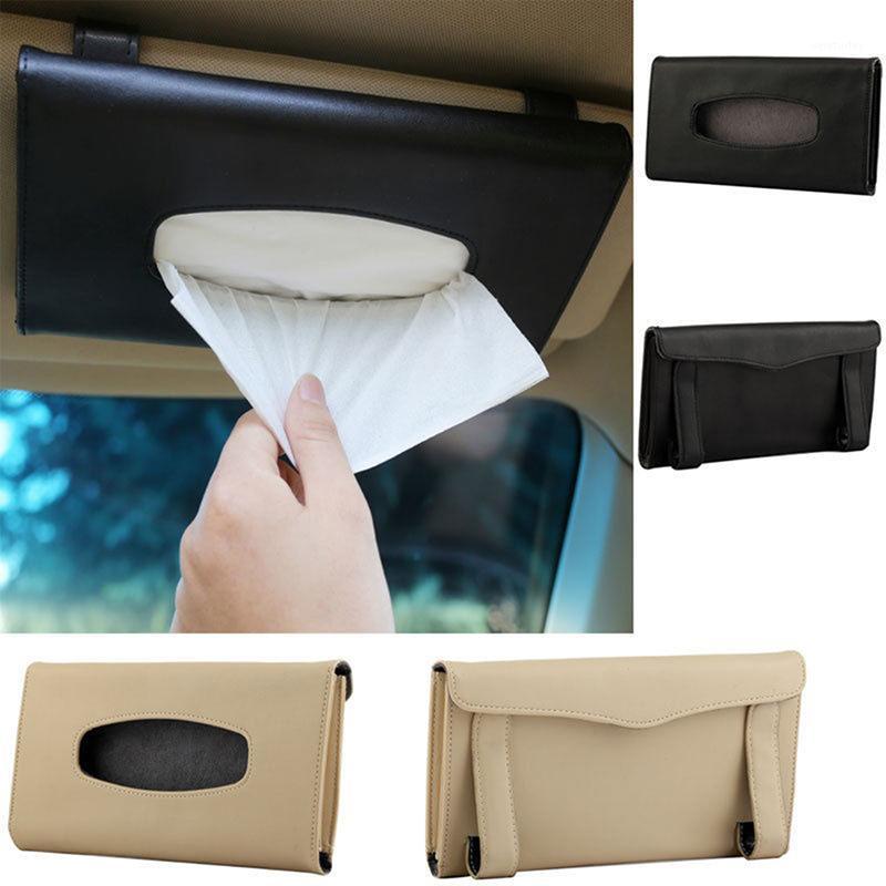 

Portable And Convenient Car Sun Visor Tissue Case Black / Beige Leather Tissue Case Napkin Accessories1