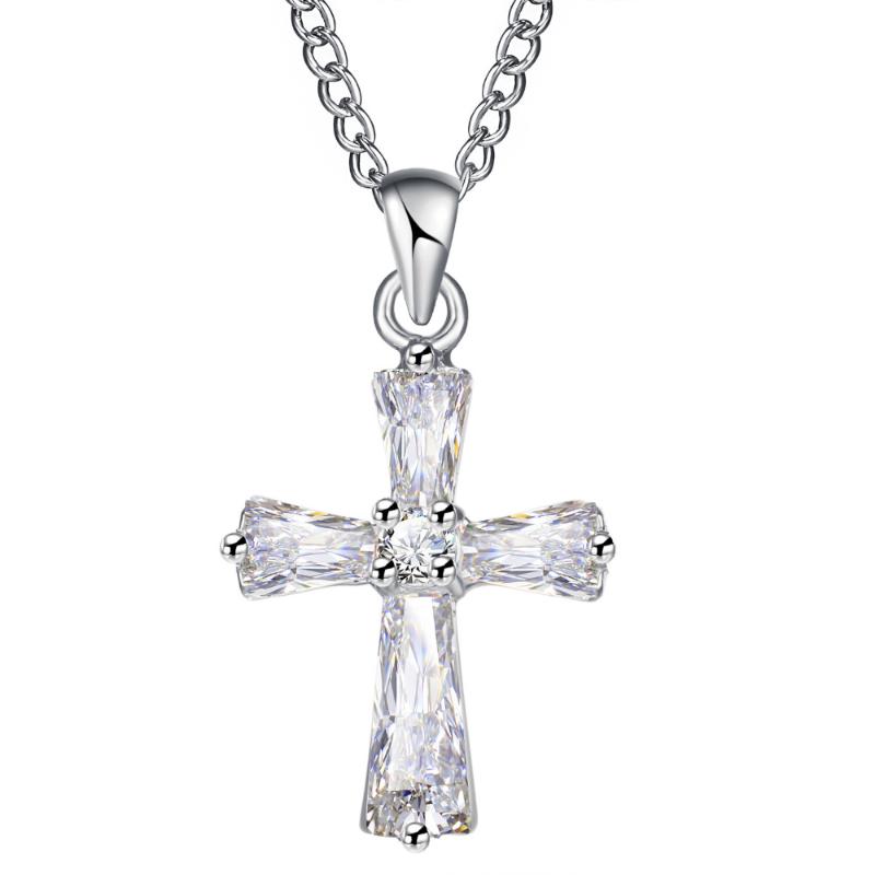 

DoreenBeads Fashion Pendant Necklace Gold Link Chain White Rhinestone Cross Pendant Romantic Accessories,1 Piece